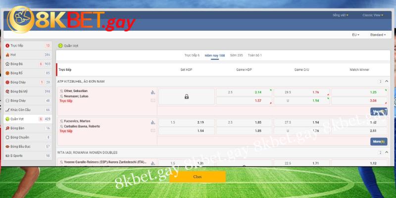 Chơi cá cược Quần Vợt tại 8kbet 